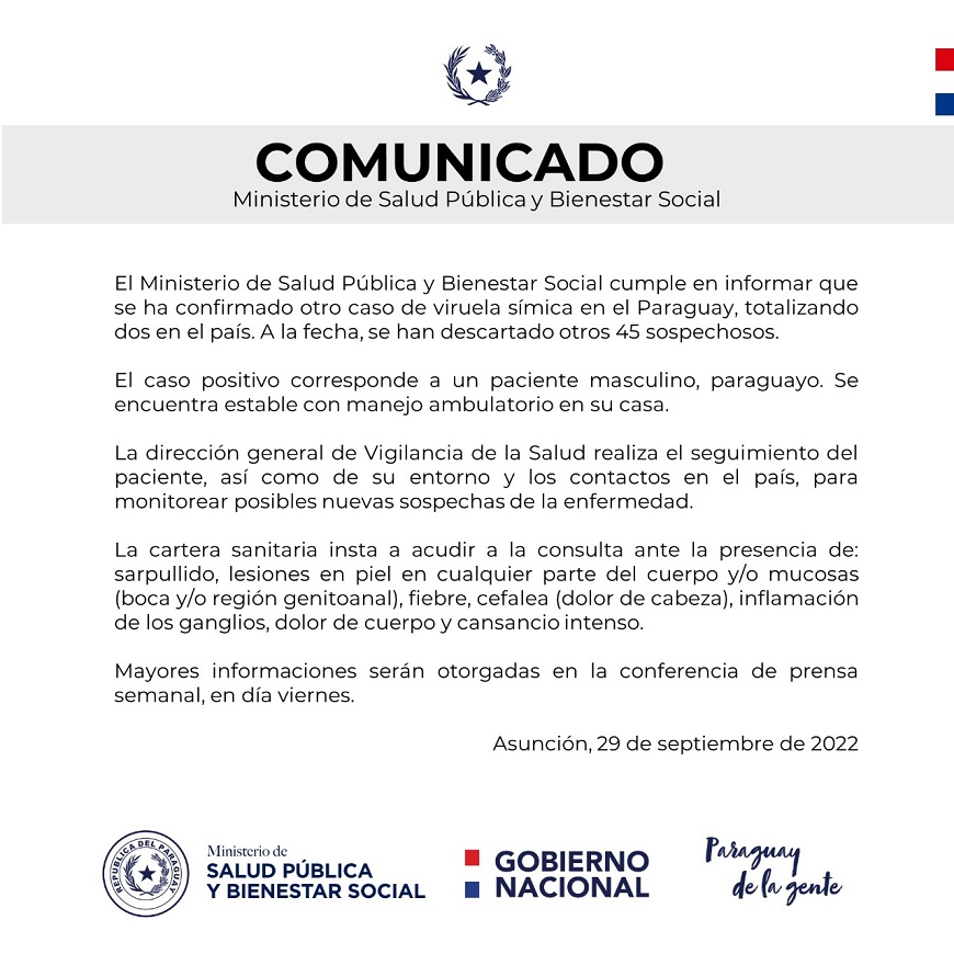 Confirman segundo caso de viruela símica en Paraguay