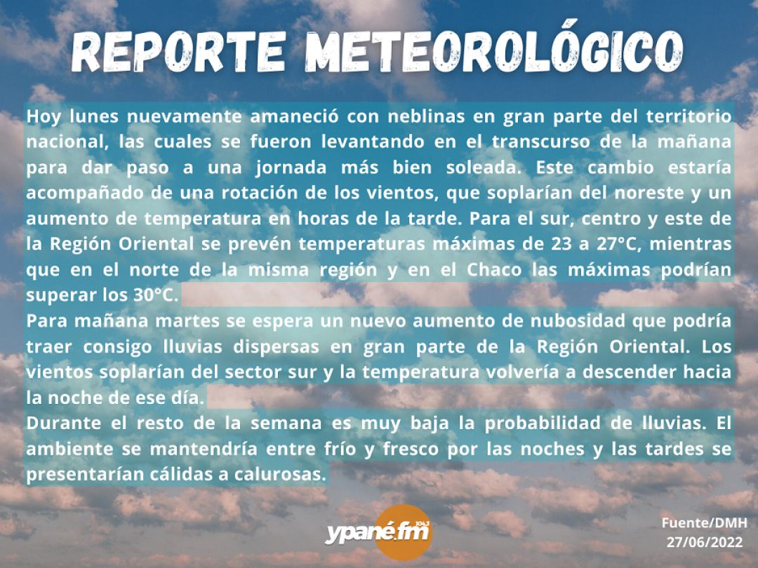 Lunes con aumento de temperatura y disminución de nubosidad