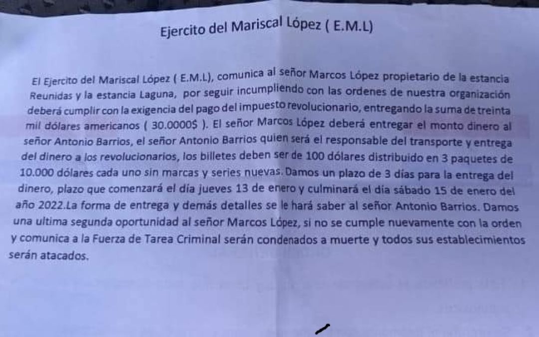 Grupo criminal autodenominado EML amenaza a ganadero brasileño