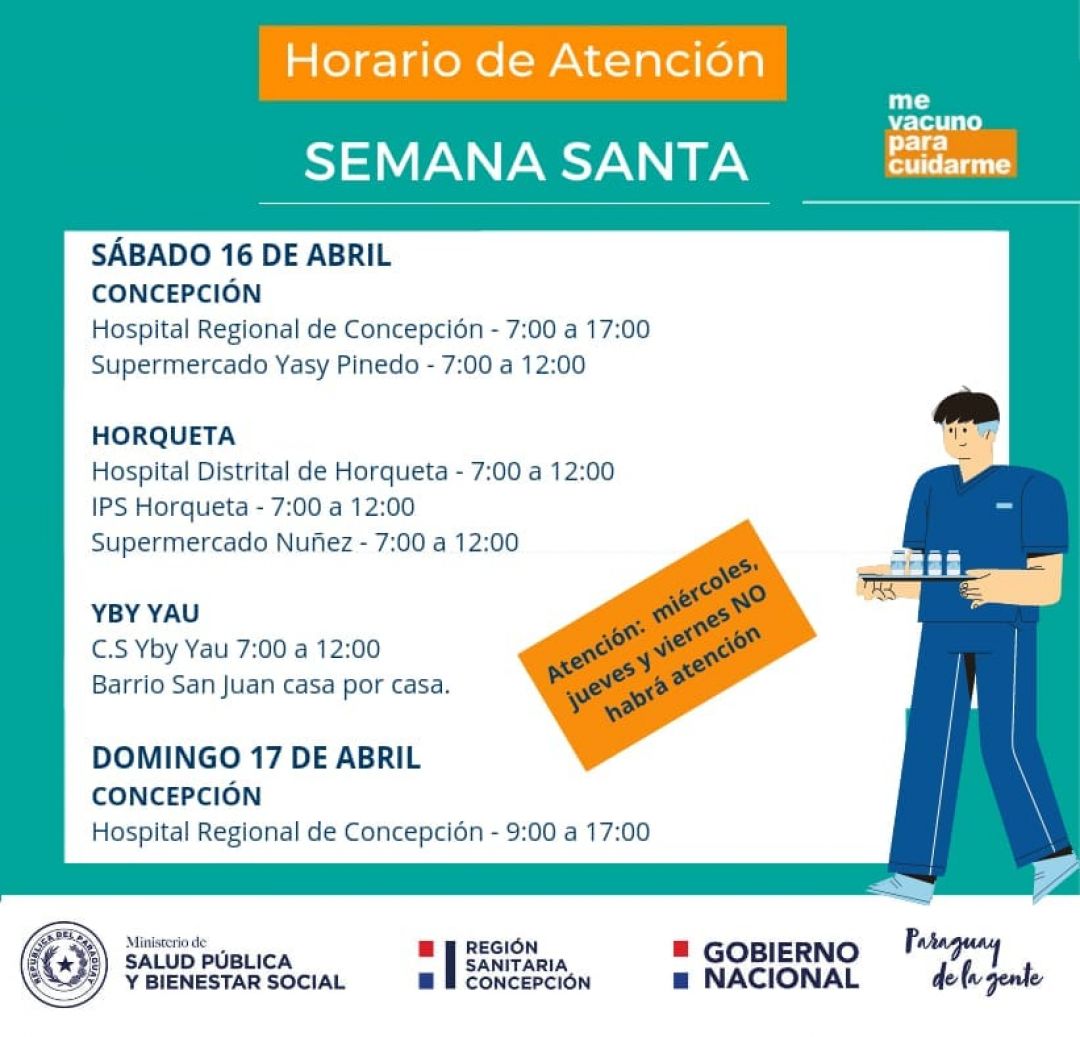 Primera Región Sanitaria actualizó horario de vacunación de Semana Santa
