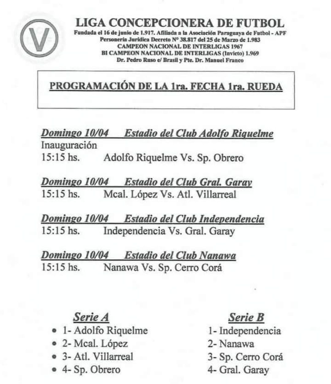 Programada la primera fecha del Campeonato de la Liga Concepcionera de Fútbol
