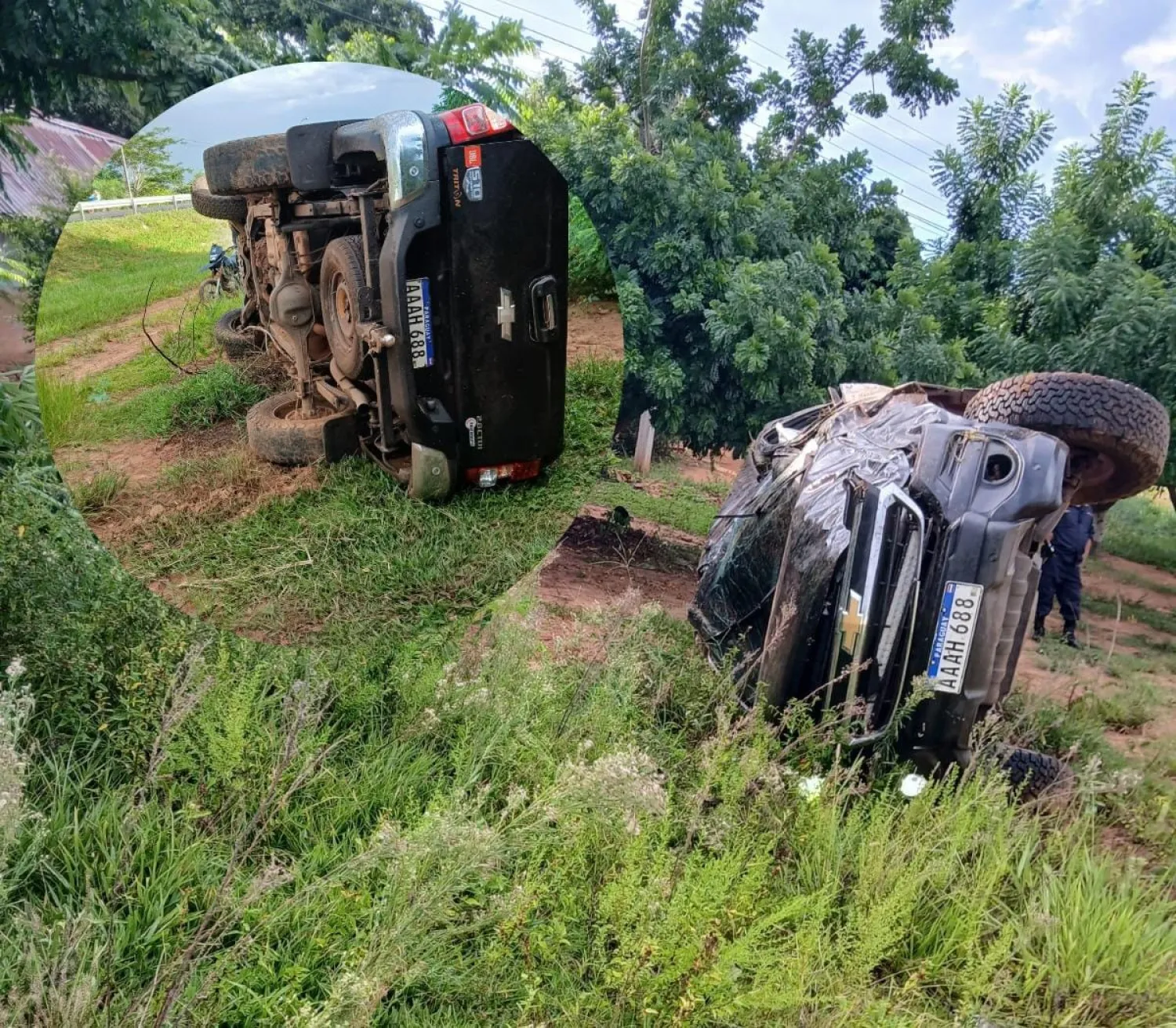 Otro aparatoso vuelco de camioneta en Yby Yaú por pista mojada