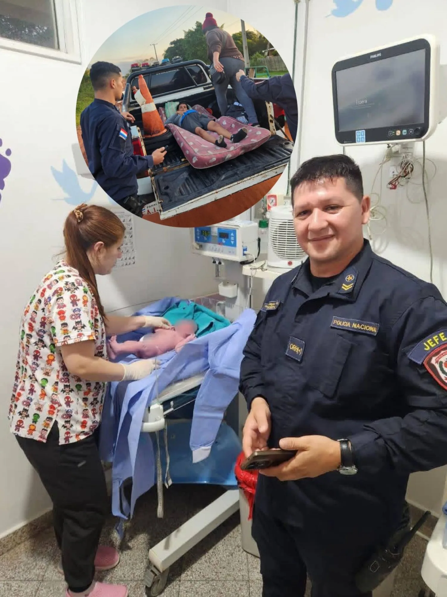 Concepción: bebé nació en una patrullera policial tras un parto de urgencia asistido por policías