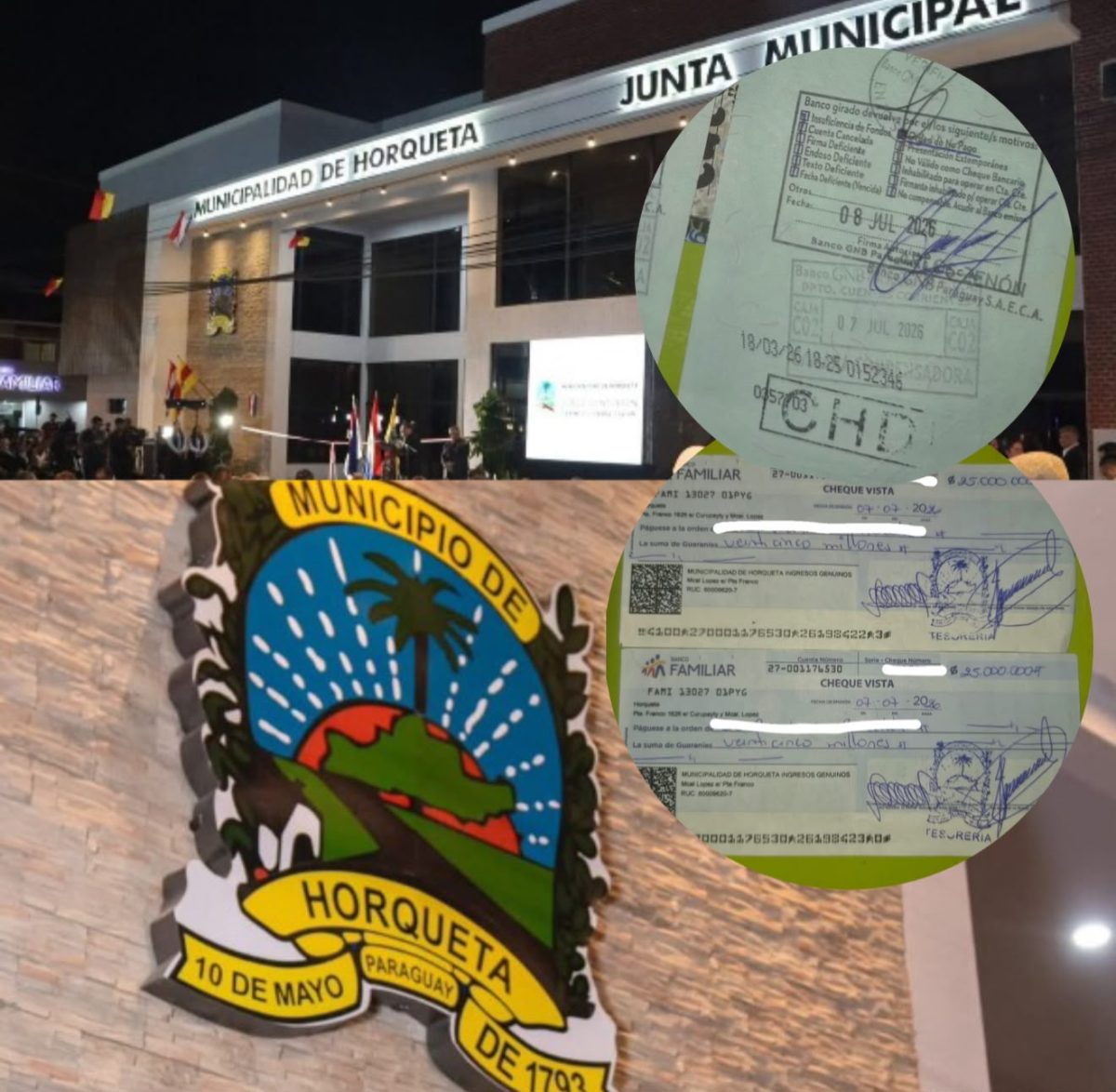 ¿Quiebra en la Municipalidad de Horqueta? Cheques municipales rebotados con “orden de no pago” golpean a comerciantes locales