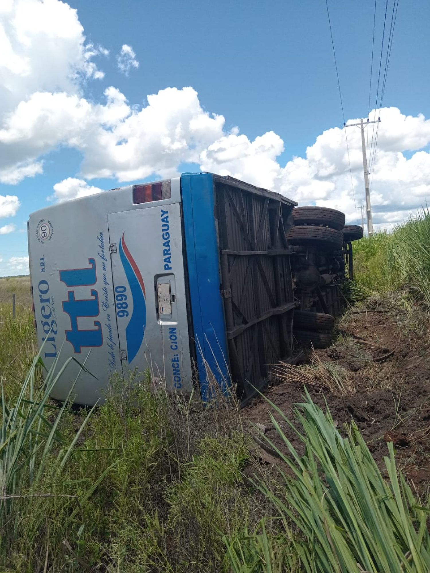 Ruta en deplorable estado: bache provoca vuelco de colectivo en San Alfredo