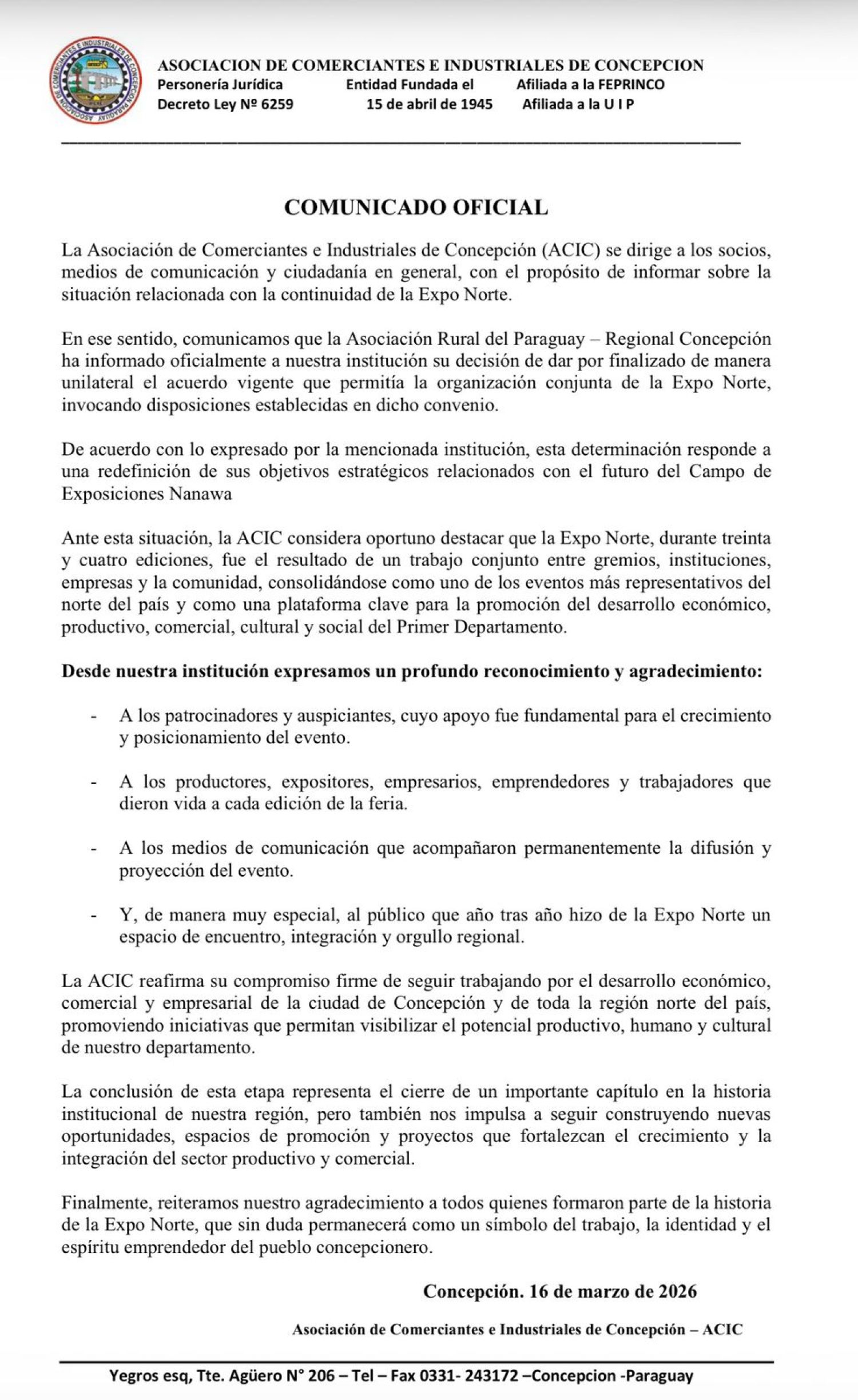 ARP Regional Concepción finalizó acuerdo de organización conjunta de la Expo Norte